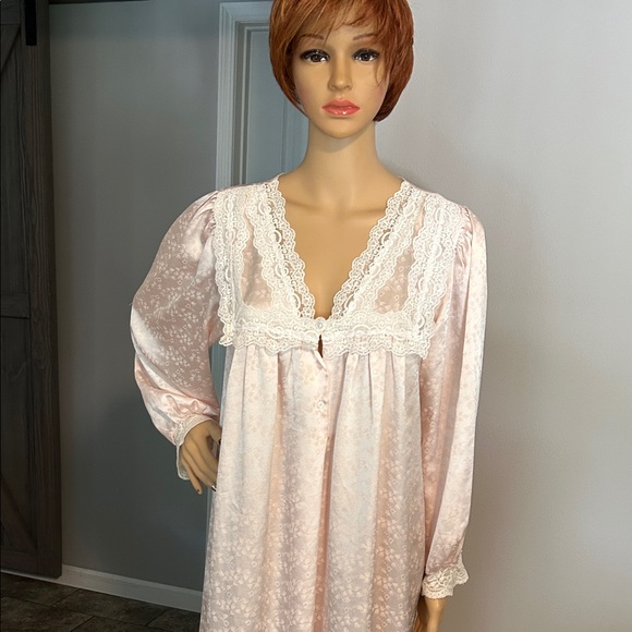 Vintage Christian Dior Elegant Pink Satin LaceTrim Nightgown - Pink